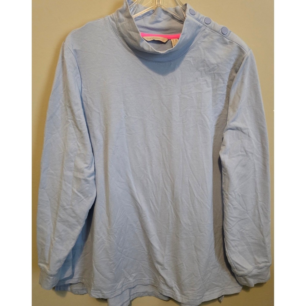 Isaac Mizrahi Live Soho Womens XXL Lt Blue Mock Neck‎ Tunic 2X QVC Stretch Work